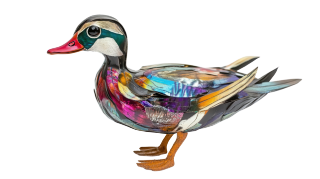 Unique wood duck with iridescent feathers background isolated on a Transparent background, PNG file.