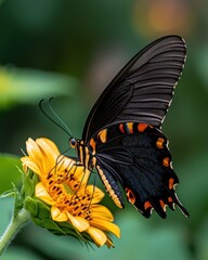 Swallowtail butterfly perched on a bright sunflower, with soft bokeh in the background