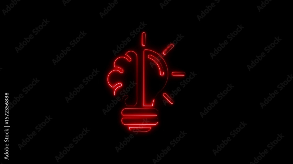 Poster conceptual image representing idea and brain combined in illuminated neon lightbulb shape