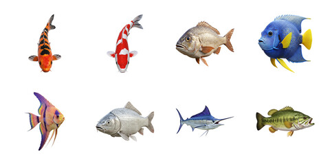 Obraz premium Fish – Hyper-Realistic 3D Render – Aquatic PNG Clipart Set