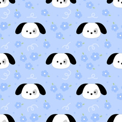 Obraz premium seamless pattern with puppy and flowers, fabric pattern, gift wrapping paper, notebook cover, phone case pattern 