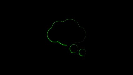 Green neon thought bubble silhouette on a dark background illustrating conceptual thinking