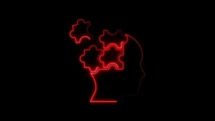 Glowing red silhouette illustrating the concept of brainstorming and problem solving with puzzle pieces