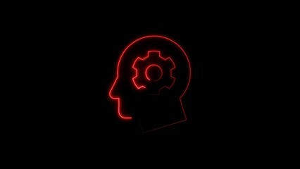 The human mind and its innovative thinking with gear symbol in neon glow