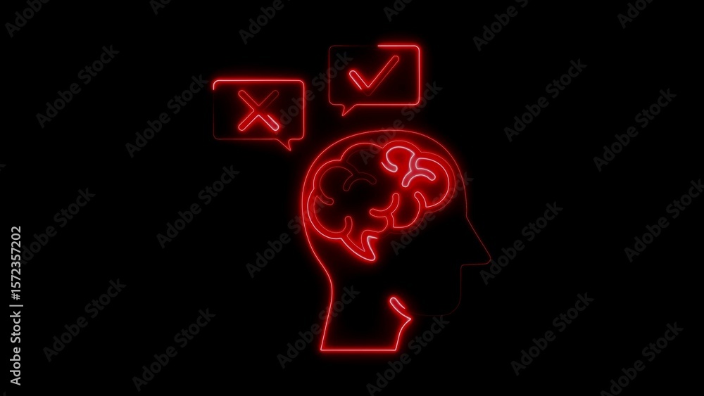 Aufkleber illustration of a brain with right and wrong choices and affirmative decision making