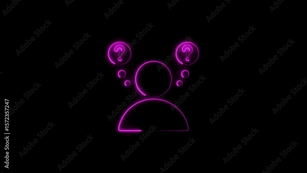 Aufkleber a neon silhouette of a person with question marks displaying thoughts on a dark background