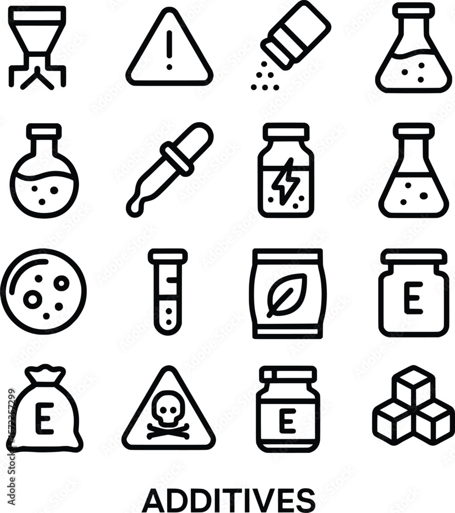 Poster minimalist outline additives element set chemical experiment icon