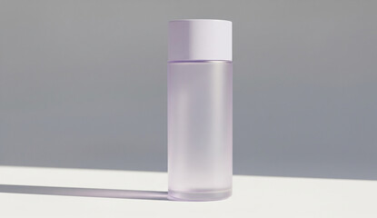 Minimalist Skincare Bottle: A sleek, frosted glass skincare bottle, bathed in soft, natural light, casts a delicate shadow. Its clean design and subtle color palette evoke a sense of calm and purity.