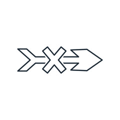 Crossed out arrow. Blocking movement.Vector linear icon illustration isolated on white background.