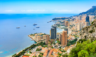 Aerial Panorama of Monaco Monte-Carlo, the European Symbol Resort for exclusive real estate on the...