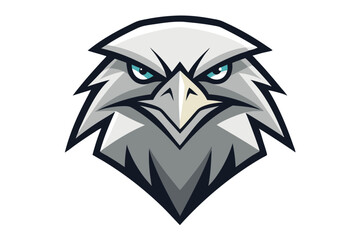 Detailed eagle head featuring sharp features and piercing blue eyes intensely stares forward