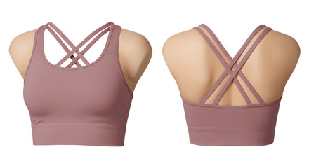 Stylish and comfortable sports bra displayed from front and back, showcasing its unique design and fabric texture