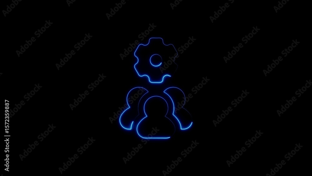Poster teamwork and collaboration icon representing group settings and management with glowing neon effect