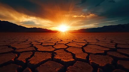 Texture of cracked earth in a desert landscape, creating a dramatic and natural effect