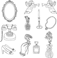 おしゃれな香水瓶とアクセサリーのイラスト挿絵