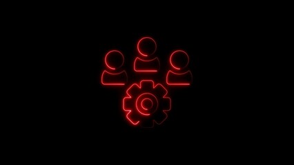 Teamwork and settings concept depicted with red neon style in black background