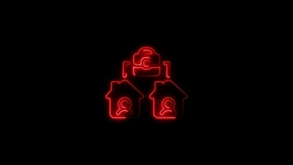 Remote work connected cloud services and individual home locations neon style illustration