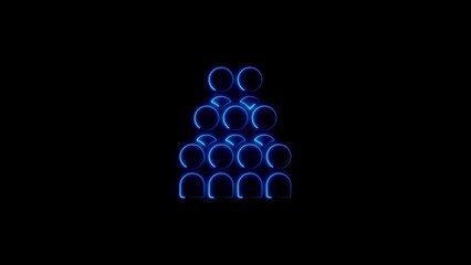 Illuminated neon blue futuristic team structure illustration on dark background for modern visuals