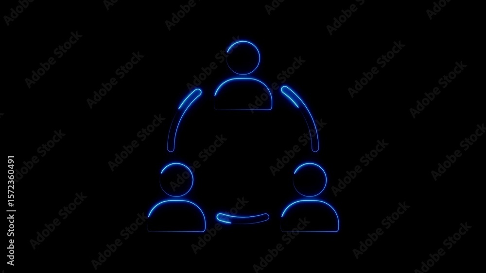 Poster illuminated outline of three people connected forming a symbol of teamwork collaboration and connect