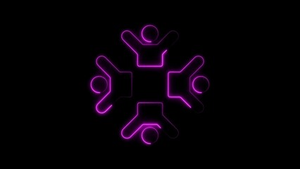 Glowing neon symbol representing teamwork and collaboration on a black background