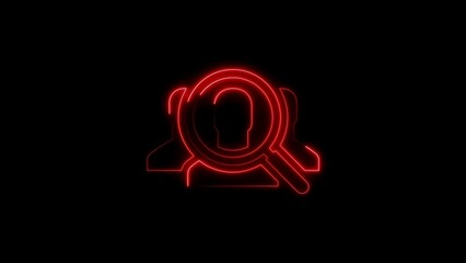 Neon red glowing symbol of human resources and talent acquisition on black background