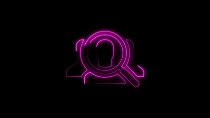 Neon illustration of a recruitment process with a magnifying glass searching people