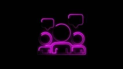 Neon illuminated group of people with speech bubbles illustrating communication and discussion