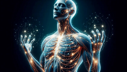 Digital Illustration of Self Myofascial Release with Glowing Fascia Lines for Injury Prevention