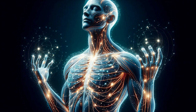 Digital Illustration of Self Myofascial Release with Glowing Fascia Lines for Injury Prevention