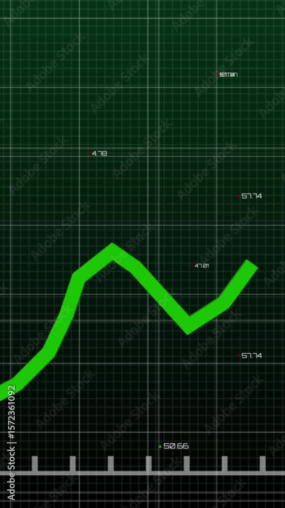 Poster animation of green line and statistics processing with numbers over grid