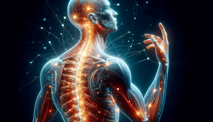 Digital Illustration of Self Myofascial Release with Glowing Fascia Lines for Injury Prevention