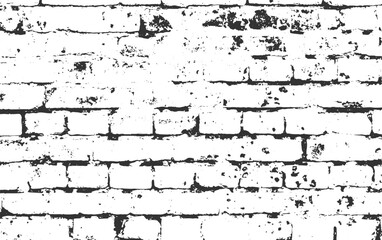 Weathered white brick wall texture with dark mortar and distressed surface details black