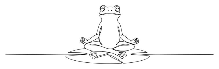 meditating frog on lotus leaf line drawing
