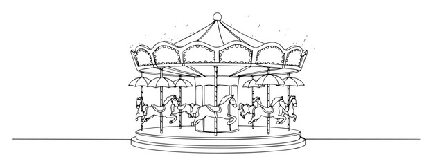 carousel line art illustration isolated on white © Wieslaw