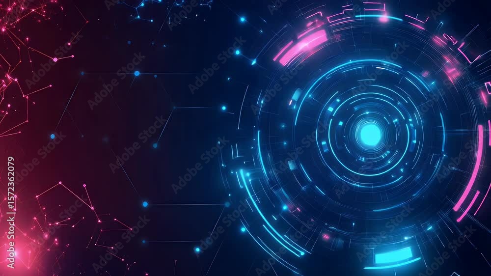 Poster abstract digital art with glowing concentric circles and interconnected lines