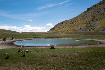 Lake of Pietranzoni in Campo Imperatore - L'Aquila. The plain of Campo Imperatore is the guardian of small natural and karst glacial waters