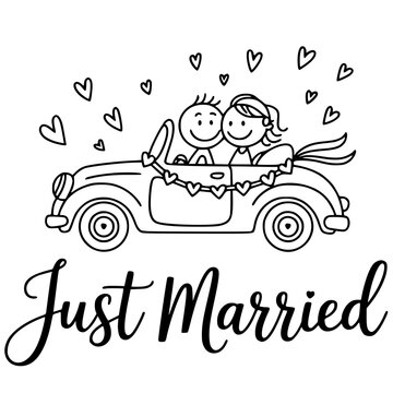 just married car with banner wedding celebration romantic newlywed drive