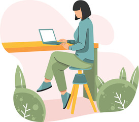 Young women and laptop illustration