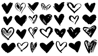  Hand drawn hearts collection. Heart doodles set. 