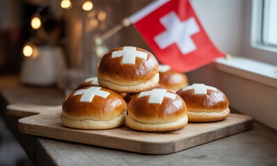 Swiss Zopf Buns Celebration Delicious Breads and National Flag