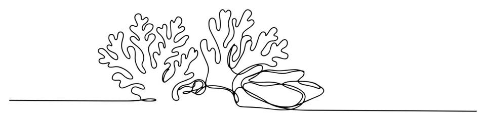 sea turtle and coral reef underwater line art