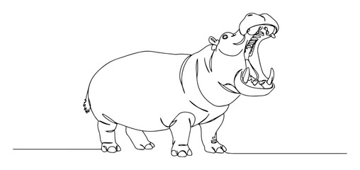 hippopotamus mouth open roaring line vector