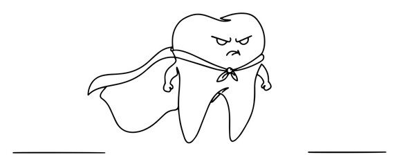 angry superhero tooth cartoon line vector