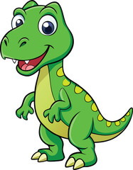Cute green cartoon tyrannosaurus rex dinosaur isolated on white background