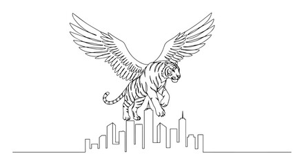 winged tiger flying over city vector © Wieslaw