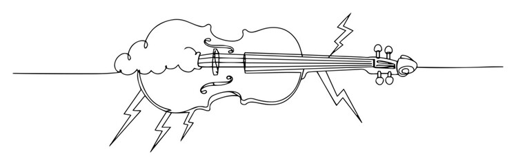 violin lightning cloud surreal line art © Wieslaw