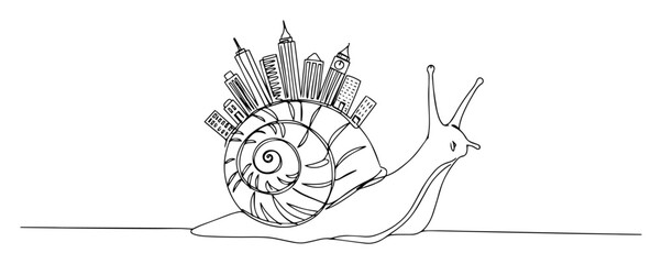 snail carrying skyscrapers on shell surreal vector