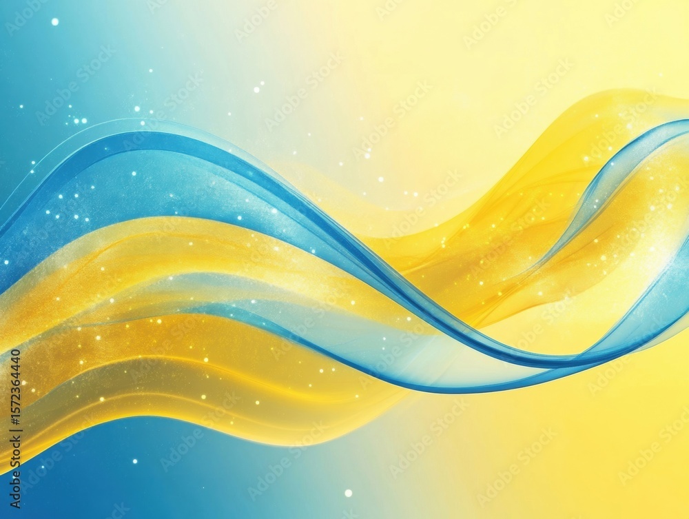 Poster soft ribbon-like waves of blue and yellow intertwine gracefully, creating a visually appealing effec
