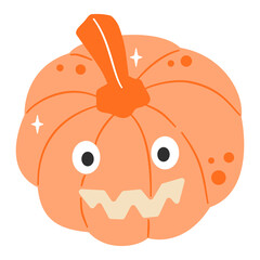 Cute cartoon jack-o'-lantern with a simple, friendly face and sparkling accents, isolated on white. Perfect for Halloween fun