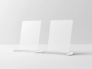 Two clear acrylic display stands for blank cards